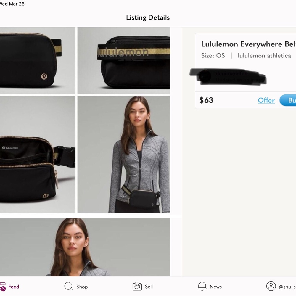 Lululemon Black Everywhere Belt Bag with Gold Accent